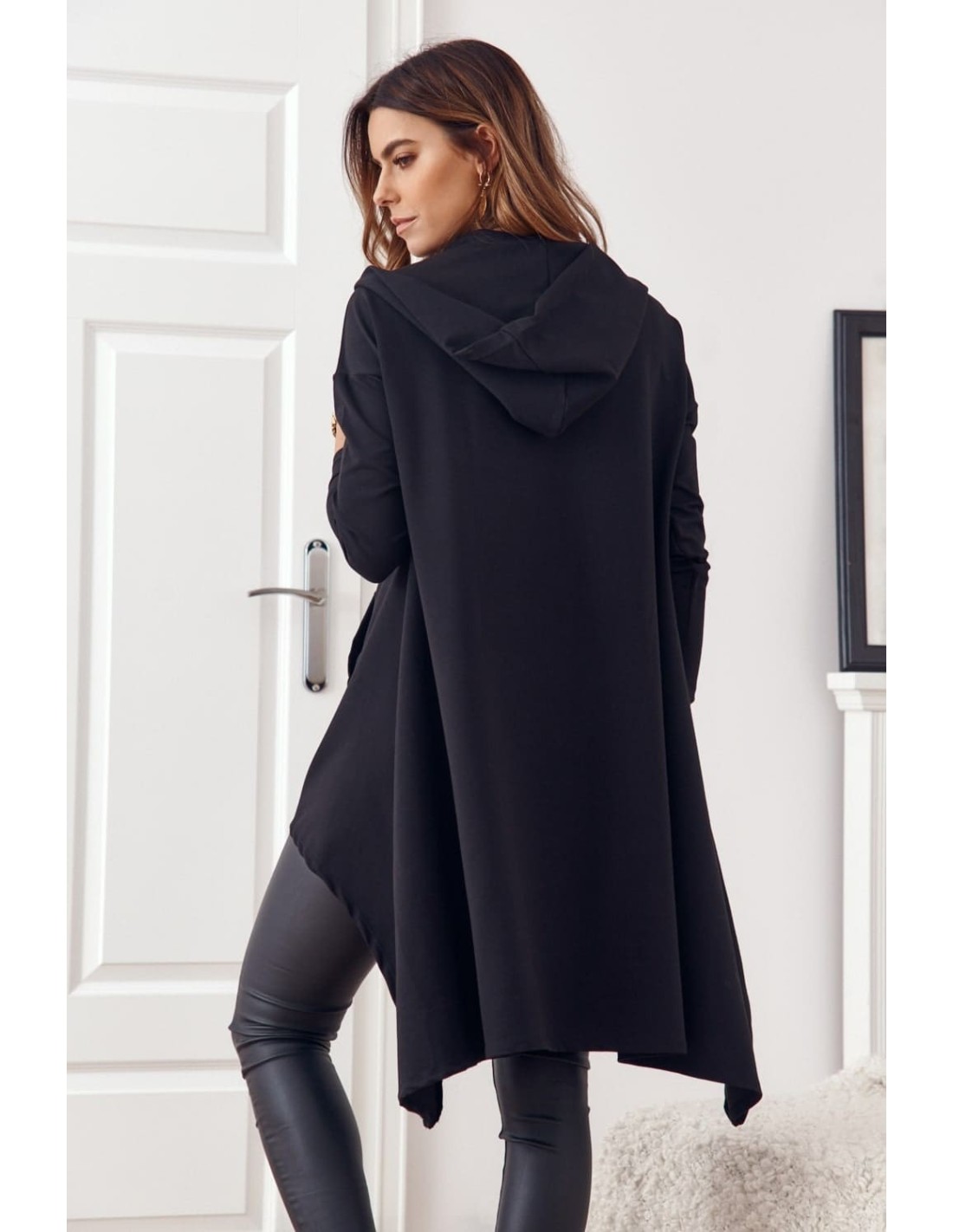 Asymmetric tunic with oversize hood, black FI589 - Online store - Boutique